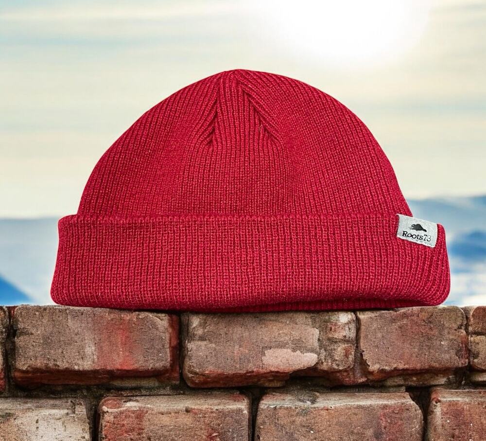 Roots 73 Beanie Hat Red Ribbed Knit Cuffed Unisex OS Ski Snow Winter Cabin Gift